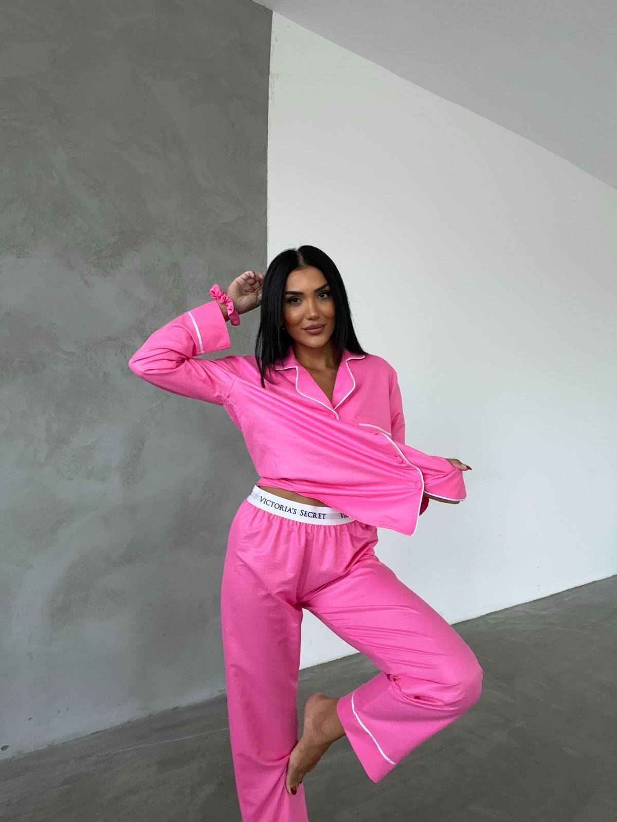 pijama victoria's secret din bumbac lunga roz